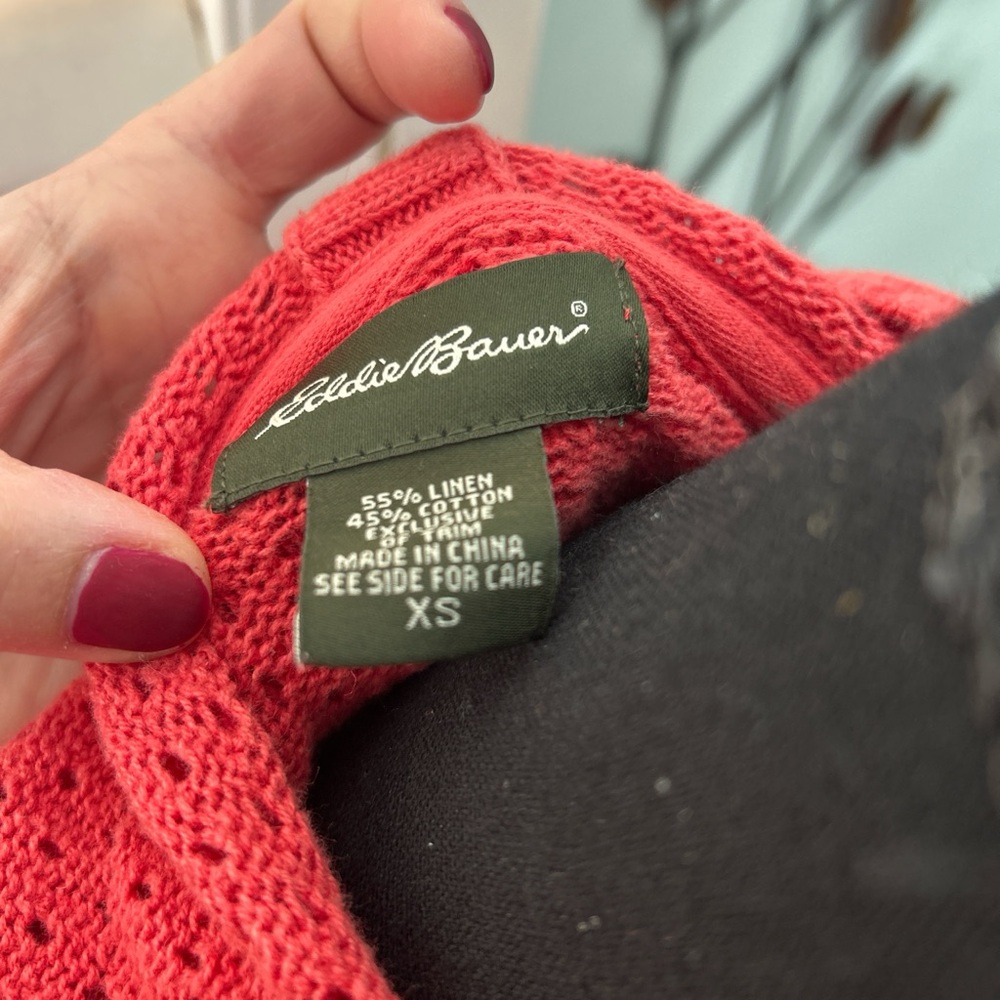 Eddie Bauer Red Knit Hooded Sweater - Picture 2 of 6